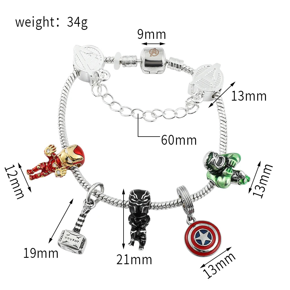 luckacco marvel superhero iron man pendant bracelet, avengers infinity stones, thor's hammer, aesthetic crystal beads, brand jewelry