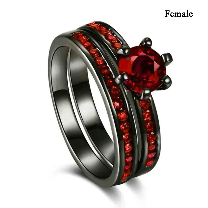 luckacco fashion couple rings charm purple rhinestones cz women rings set trendy men stainless steel zirconia ring wedding band jewelry