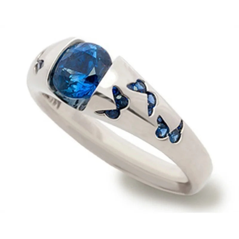 luckacco creative women fashion butterfly ring silver color inlaid white stone engagement rings for women bridal wedding jewelry