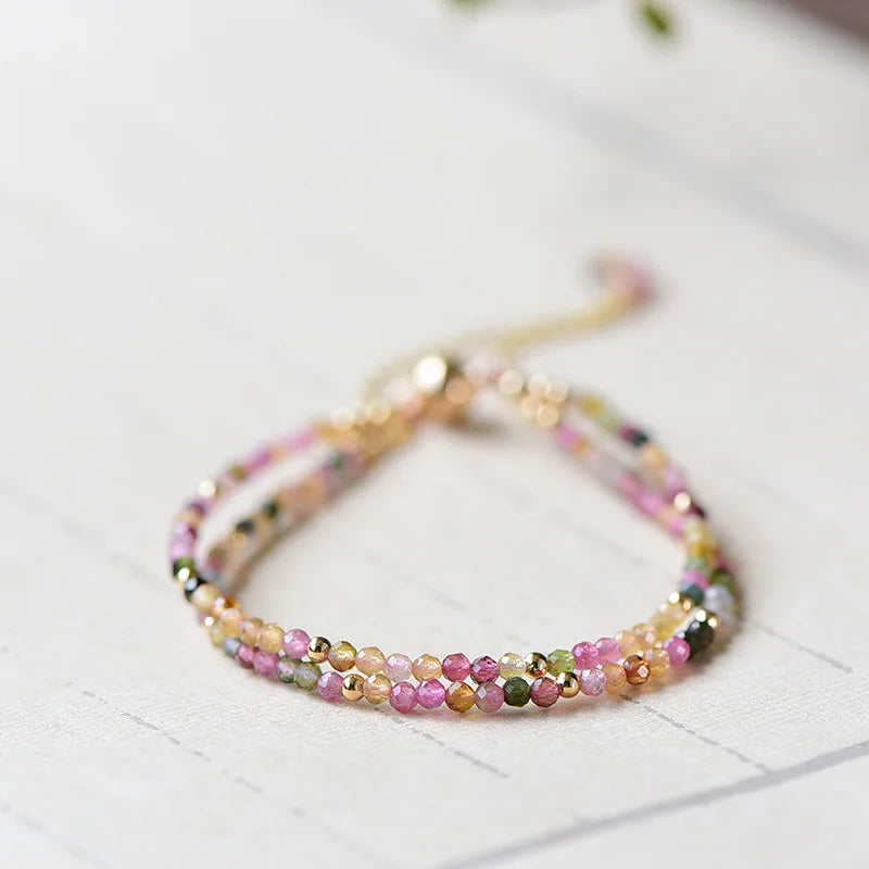 luckacco 3mm tourmaline bracelets double layered bohemian colorful crystal beaded bracelet handmade women pulseira fashion jewelry