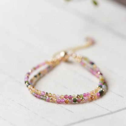 Luckacco 3MM Tourmaline Bracelets Double Layered Bohemian Colorful Crystal Beaded Bracelet Handmade Women Pulseira Fashion Jewelry