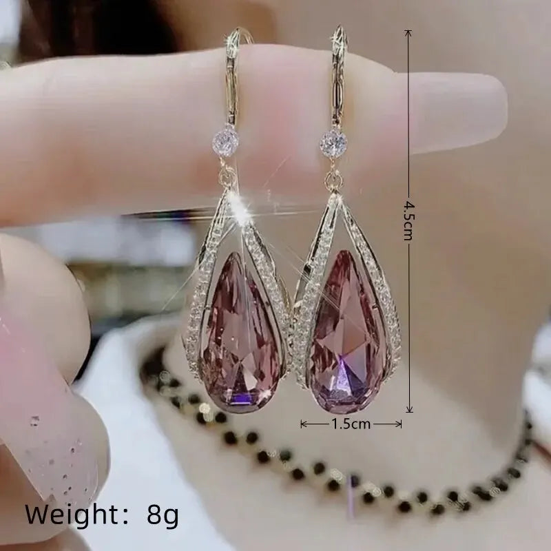 luckacco 1 pair of light luxury cool wind gold plated alloy opal combination love imitation pearls glass diamond earrings