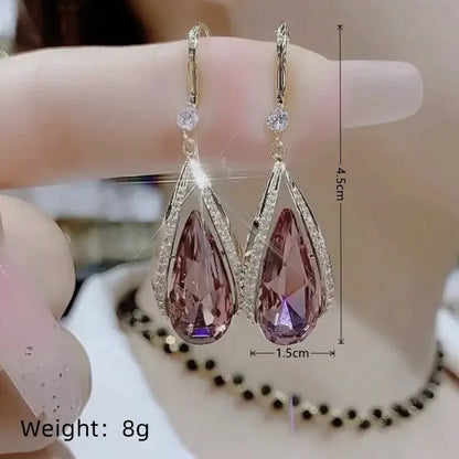 Luckacco 1 Pair Of Light Luxury Cool Wind Gold Plated Alloy Opal Combination Love Imitation Pearls Glass Diamond Earrings