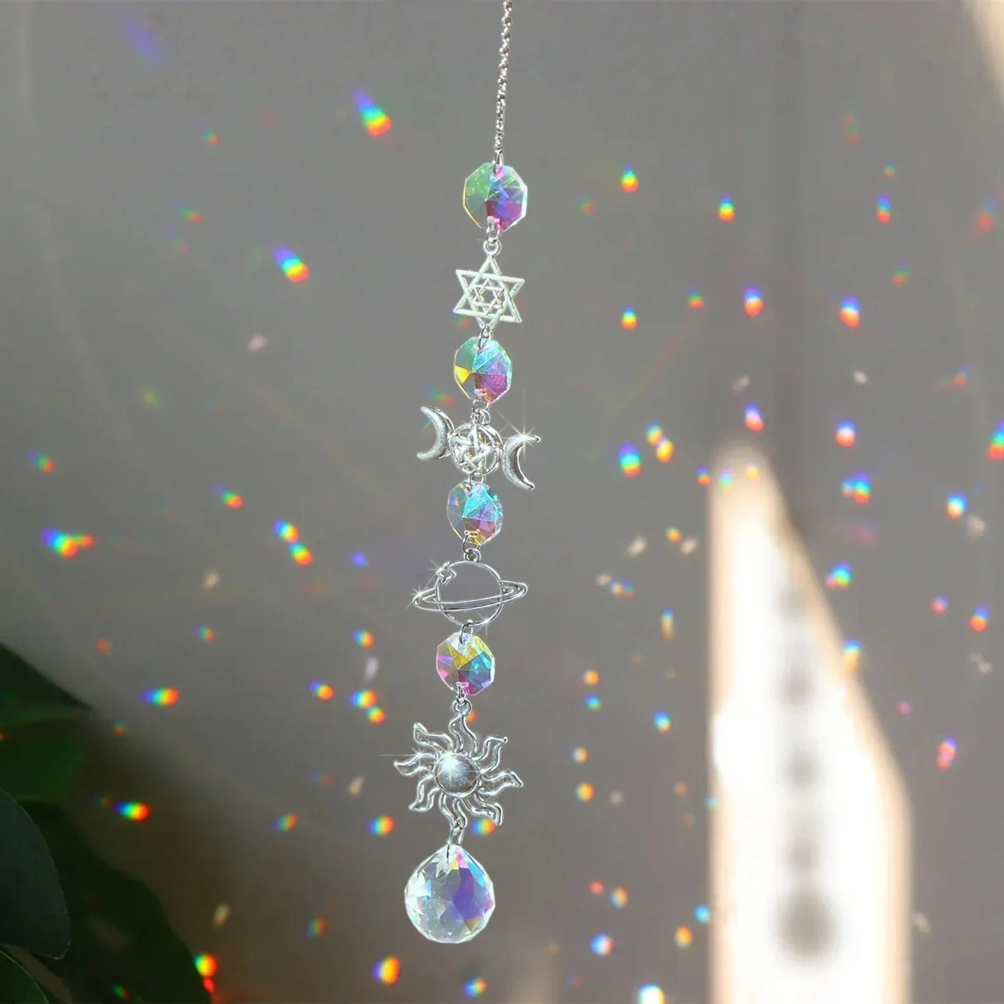 luckacco crystal wind chime rainbow maker sun catcher dream catcher pendant home garden decor wind chime, holiday, festival, home decor,