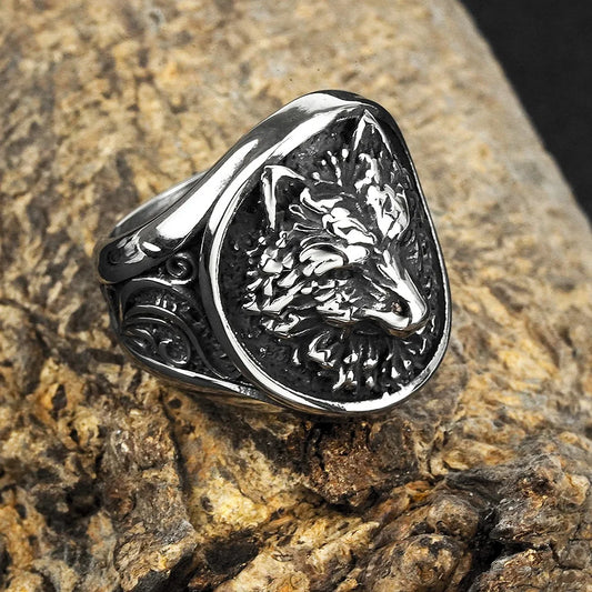 Luckacco Vintage Nordic Viking Ring Stainless Steel Men Ethnic Belief Odin Compass Valknut Tree of Life Ring Amulet Jewelry