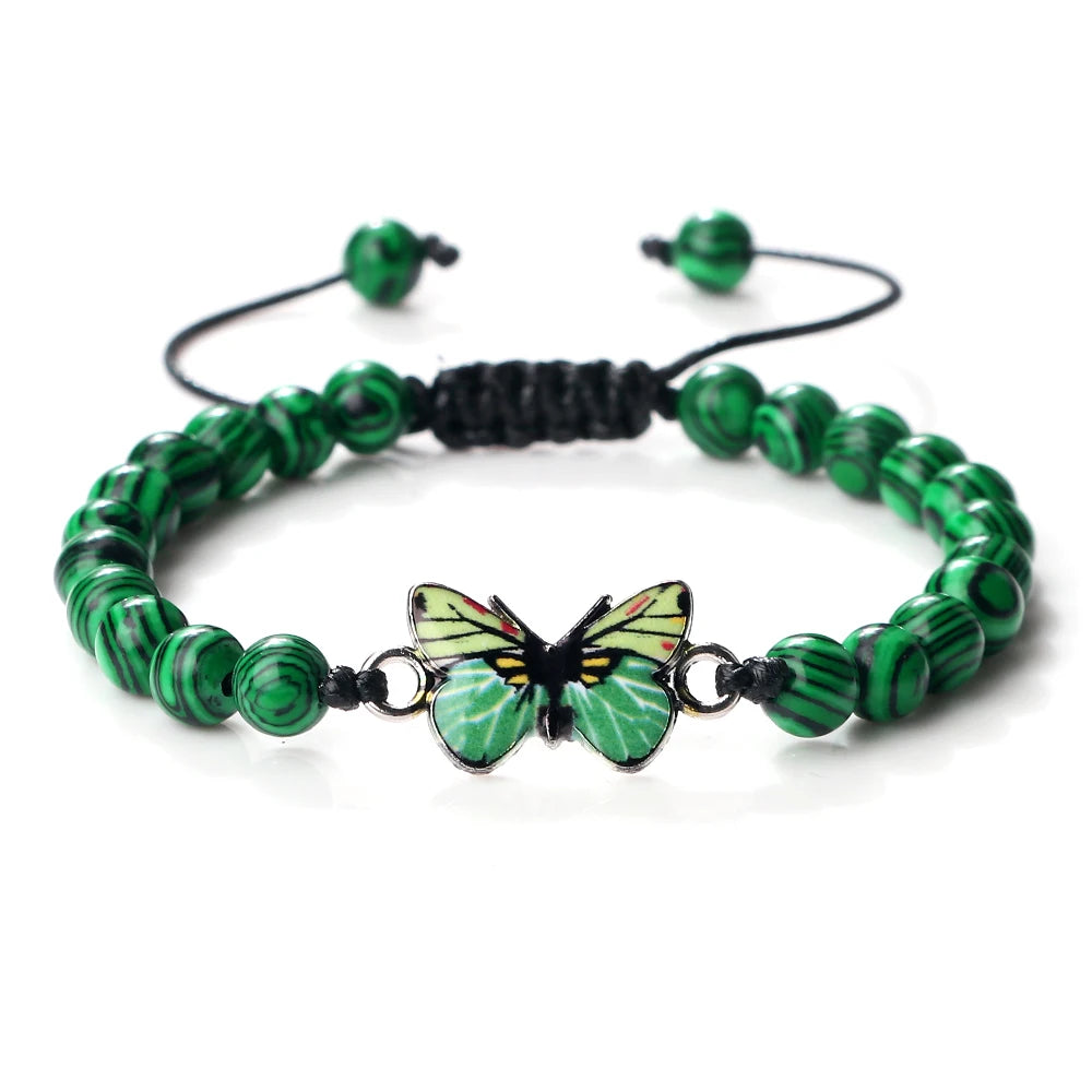 luckacco trendy butterfly beaded bracelets for women men natural stone beads chain bangles handmade female bohemian party jewelry gifts