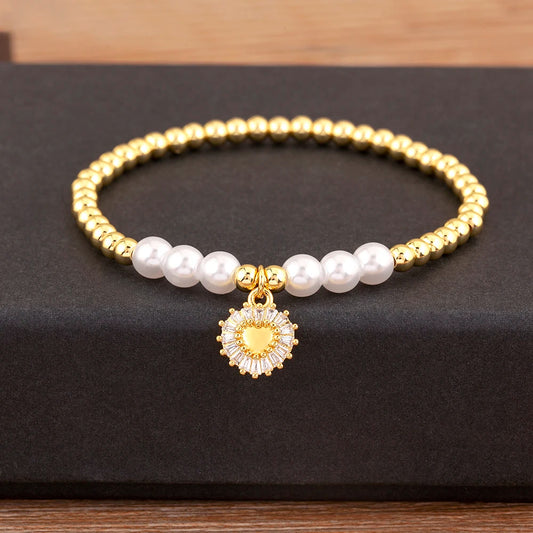 Luckacco Nidin New Arrival Romantic Heart Shape Shine Zircon Pearl Beads Bracelets For Female Fashion Versatile Jewelry Accessories Gifts