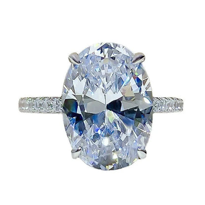 Luckacco 925 Sterling Silver Oval 4ct Lab Diamond Ring for Women – Sparkling Engagement Wedding Band Big Stone Bridal Jewelry Rings