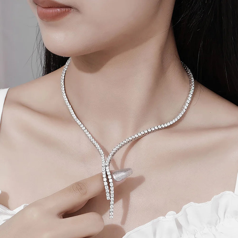 luckacco serenity 3mm d color moissanite tennis necklace for women man 100% s925 sterling silver plated 18k necklace clavicle neck chain