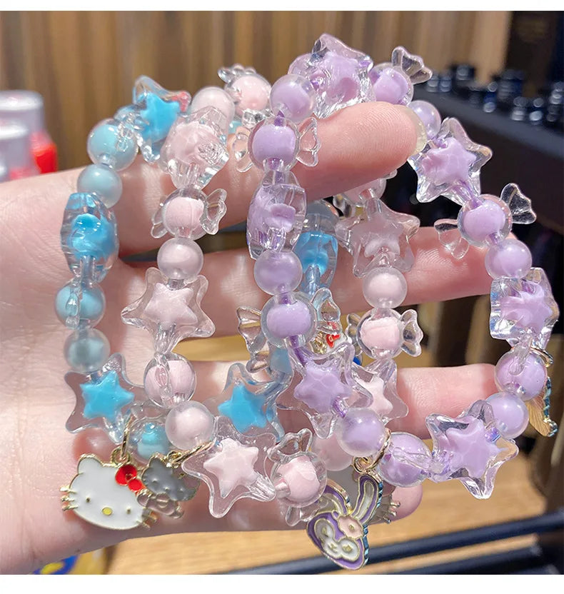 luckacco sweet star candies cinnamoroll stellalou bracelet hellokitty beads shine charm girls child jewelry accessories birthday gifts