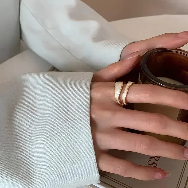 luckacco retro gold color double oil drip open rings for women luxury irregular adjustable finger ring 2025 new trendy wedding jewelry