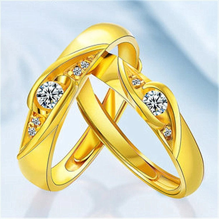 luckacco high-quality couple wedding ring for woman men 2pcs love heart zircon adjustable rings fashion stainless steel engaged jewelry
