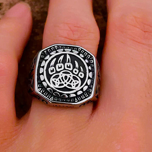 Luckacco Unique Viking Bear Claw Ring For Men Vintage Stainless Steel Odin Viking Celtic Ring Punk Motorcyclist Biker Jewelry