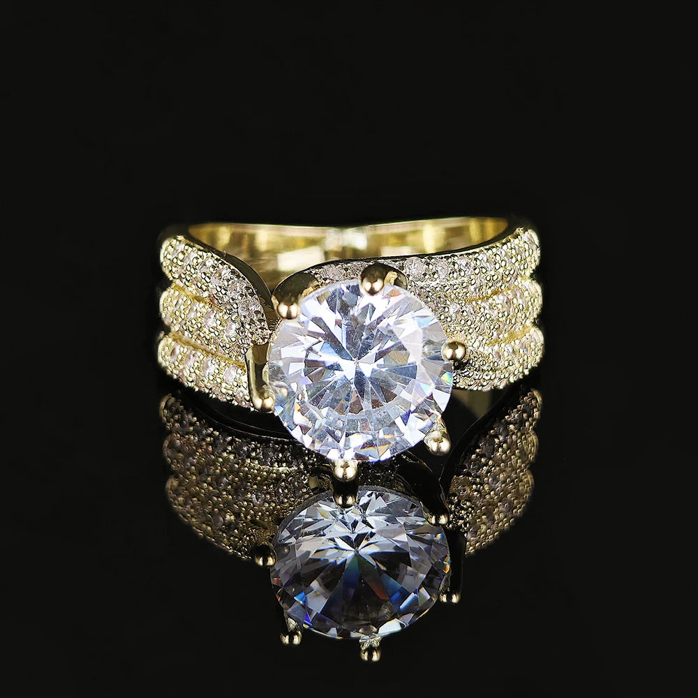 luckacco 10mm cubic zirconia wedding bands ring for women luxury crystal cz ring engagement accessories new arrival trendy jewelry r7851