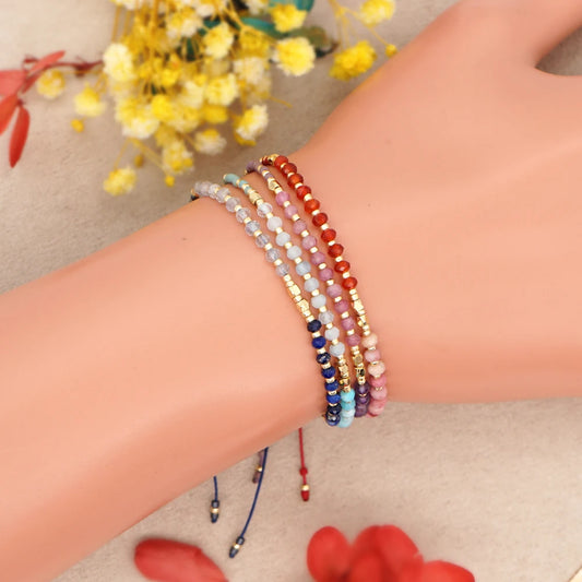 Luckacco Irregular Crystal Bracelet Colorful Beaded Waterproof Jewelry Handmade Gift for Women Teen Girl Adjustable Rope Chain Bracelets