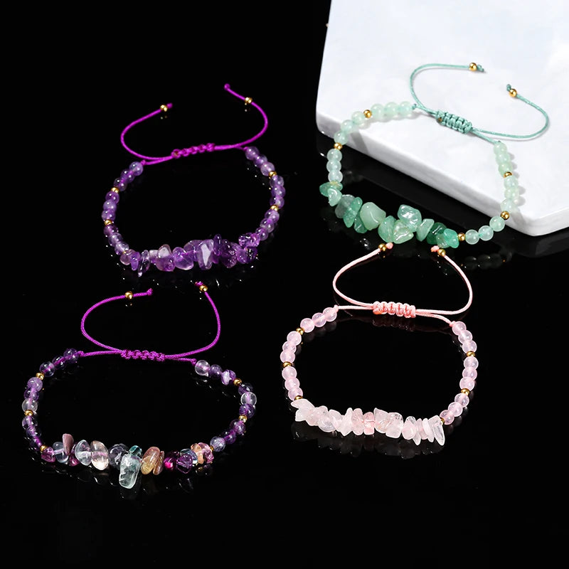 luckacco change better natural stone amethyst gravel chip bead adjustable braided bracelet women men small round bead strand healing gift