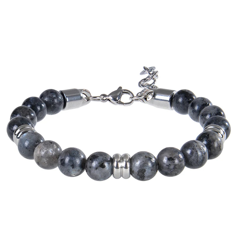 luckacco 8mm natural stone lapis lazuli beaded bracelet adjustable stainless steel chain bracelet for men women handmade jewelry gifts