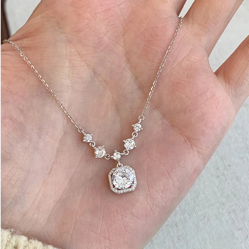 luckacco s925 sterling silver zircon pendants necklaces for girl luxury cz fine jewelry gift female wedding gift
