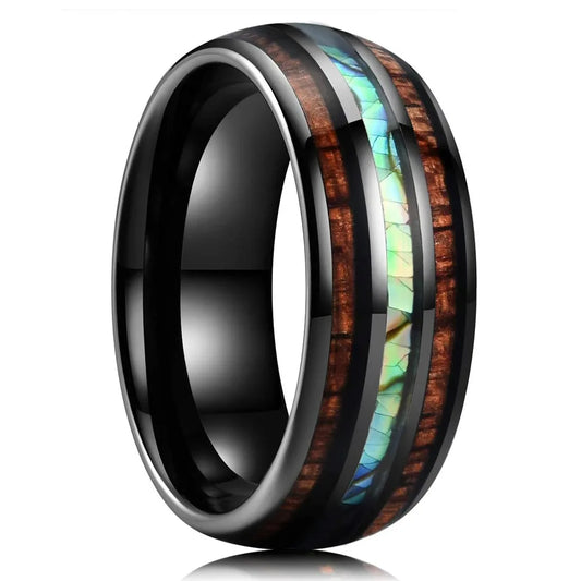 Luckacco Fashion 8mm Silver Color Stainless Steel Rings for Men Double Groove Meteorite Inlay Dome Men Finger Ring Wedding Band Jewelry