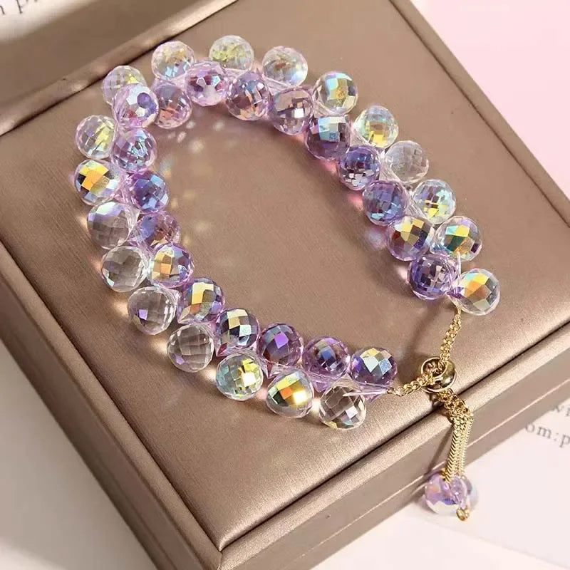 luckacco fashion brilliant purple crystal bracelet for women girls children exquisite zircon handmade beads charm bracelets jewelry gift