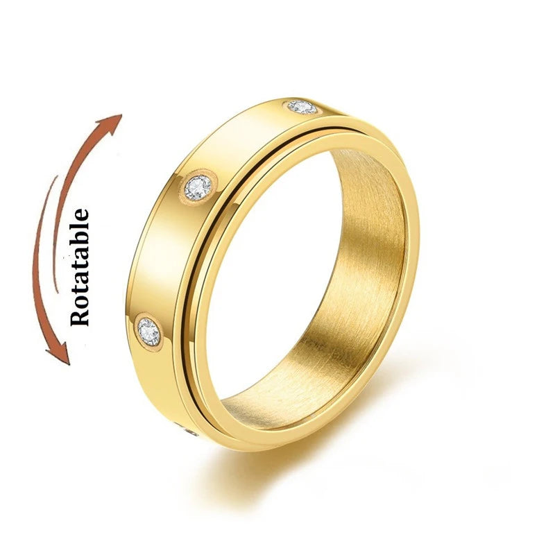 luckacco simple stainless steel anxiety fidget spinner rings for couple rotating anti stress wedding band knuckle ring fashion jewelry
