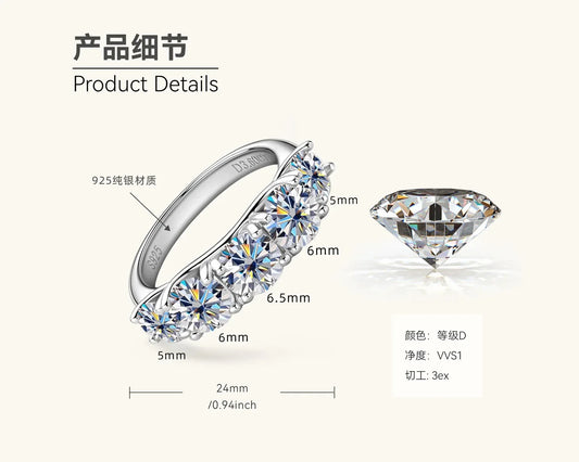 Luckacco s925 Sterling Silver Moissanite Ring Sparkling Lab Diamond Engagement Band for Women Wedding Fine Jewelry Gifts