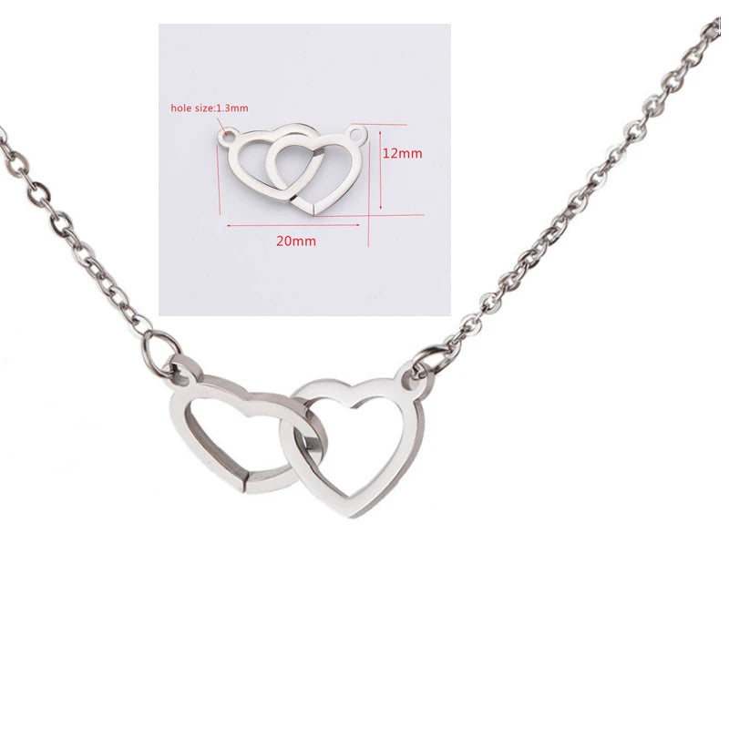 luckacco 10pcs interlocking double hearts charm connector pendant mirror polished stainless steel heart charms 12*20mm necklace wholesale