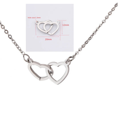 Luckacco 10pcs Interlocking Double Hearts Charm Connector Pendant Mirror Polished Stainless Steel Heart Charms 12*20mm Necklace wholesale