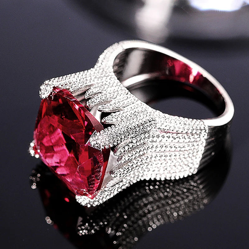 luckacco daily picks hyperbole red cubic zirconia women rings for party new 2023 gorgeous lady's accessories anniversary gift fashion jewelry