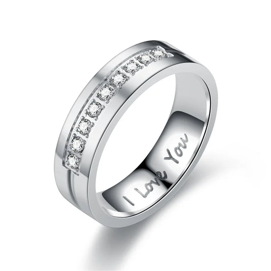 Luckacco Fashion Stainless Steel Couple Engagement Rings for Women Men Crystal I LOVE YOU Ring 2022 Wedding Jewelry Accessories Gifts