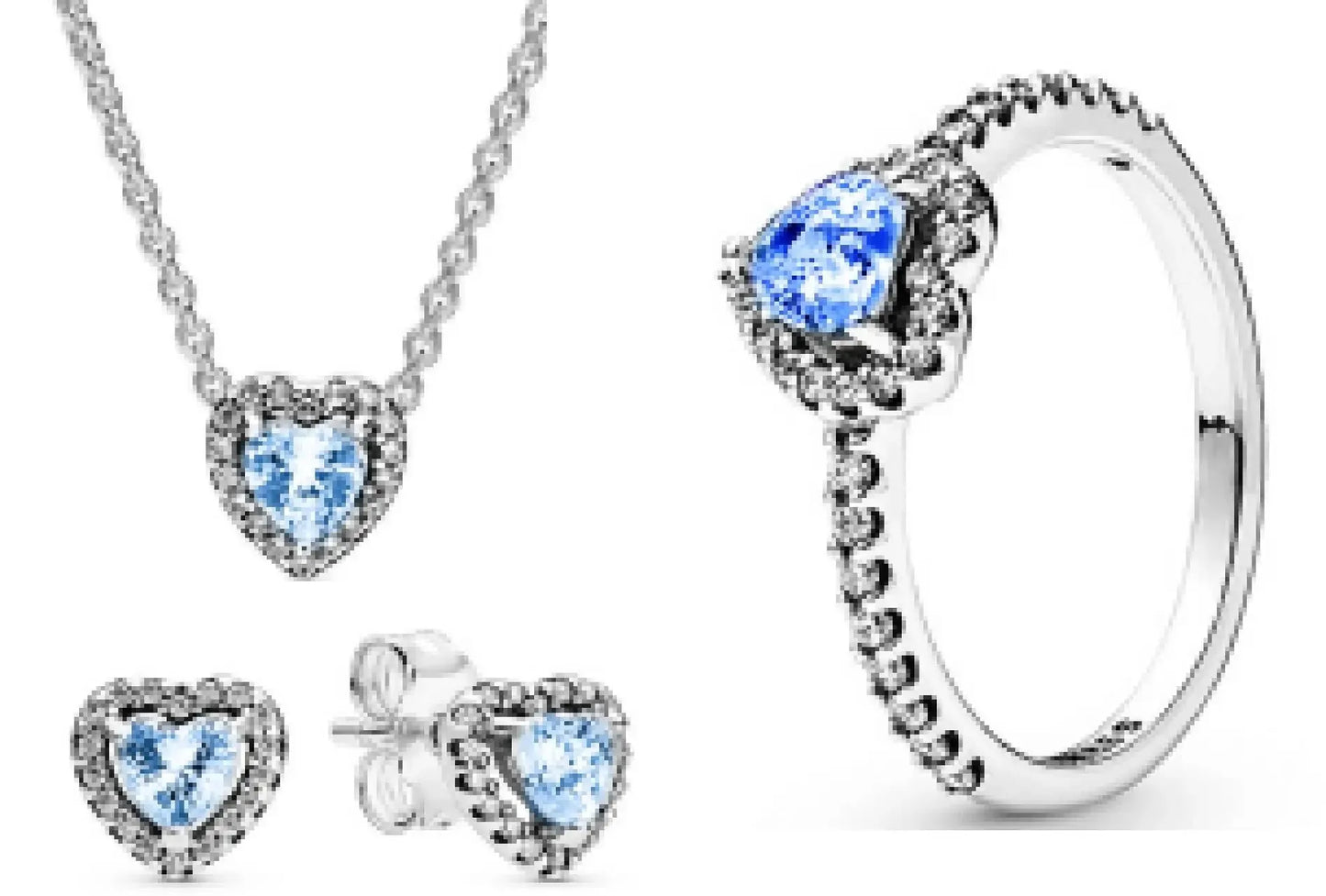 luckacco new 925 sterling silver heart-shaped pink ring necklace earring set luxurious sparkling charm jewelry fashion wedding gift