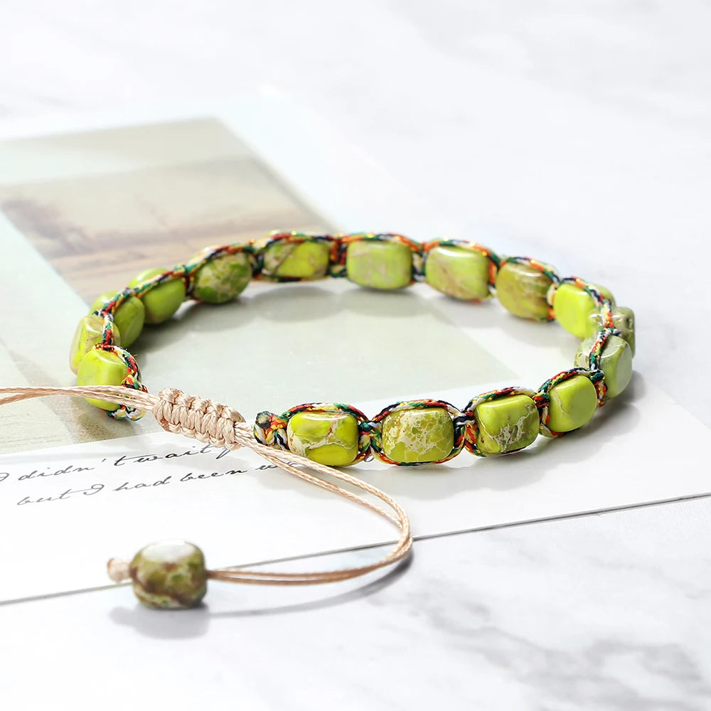 luckacco bohemian imperial stone beaded bracelet handmade  braided string bangles friendship jewelry gift vintage design strand bracelets
