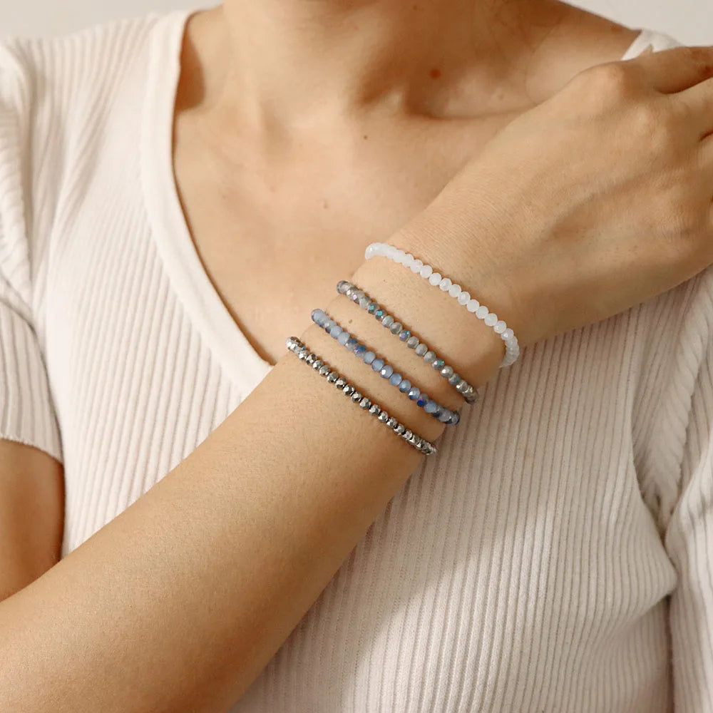 luckacco handmade women crystal beaded bracelet set 3x4mm round glass beads stretch bracelets female girls boho bangles jewelry gift