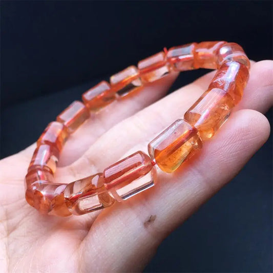Luckacco 9-12MM Natural Red Fire Quartz Hematoid Bucket Bead Bracelet Women Healing Gemstone Crystal Strand Lovers Girlfriend 1PCS