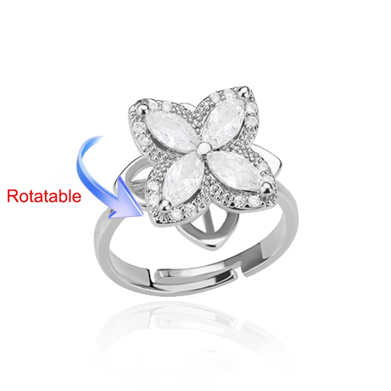 luckacco four clover rotating anxiety rings for women gold color adjustable stainless steel wedding ring aesthetic jewelry gift anillos