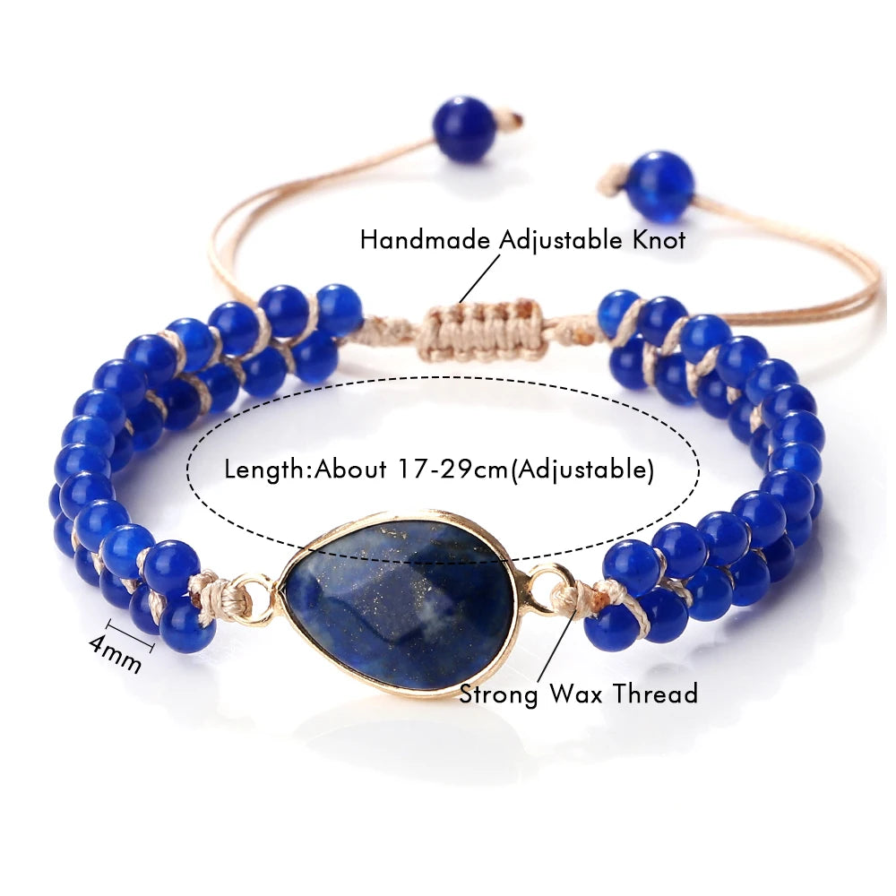 luckacco handmade natural chalcedony stone wrap bracelet & bangle charm lazurite pendant braided beaded bracelets women men yoga jewelry
