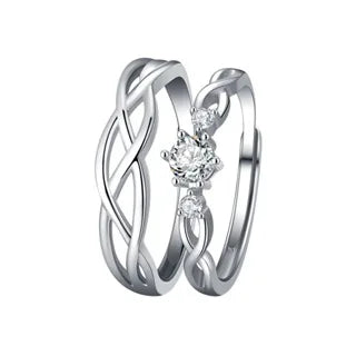 Luckacco choice 2024 New Zircon Couple Ring for Men and Women Metal White Crystal Design Wave Hollow Wedding Luxury Jewelry Accessories