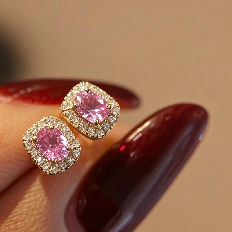 luckacco daily picks fashion red cubic zirconia stud earrings luxury gold color wedding ear accessories for women versatile jewelry