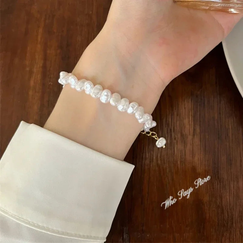 luckacco ins pearl bracelet for women irregular shaped pearl  small and unique design high grade and elegant style bracelets pulseras 팔찌