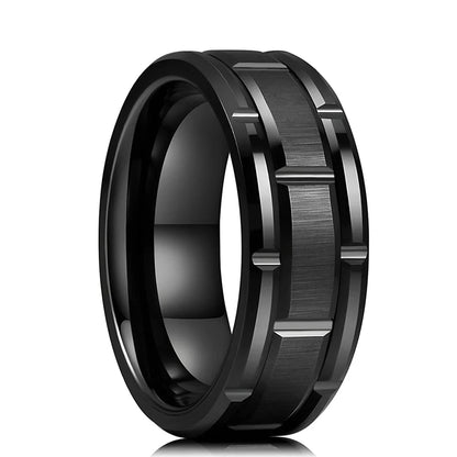 Luckacco Fashion Men 8mm Rose Gold Color Stainless Steel Rings Double Groove Pattern Promise Rings For Men Wedding Jewelry Accessories