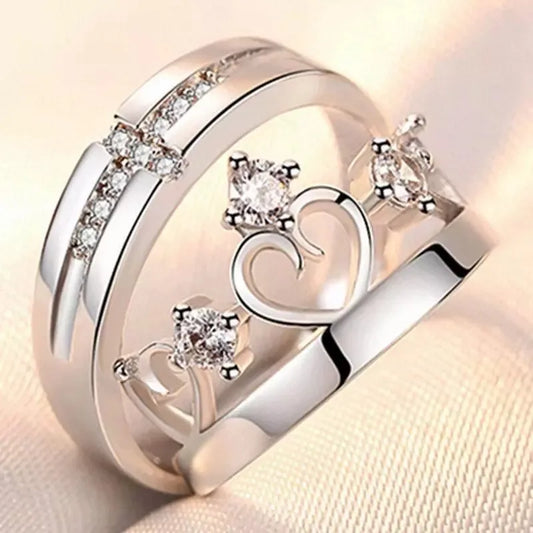 Luckacco 2Pcs/sets Geometric Love Heart Zircon Rings Paired Rings for Couple Promise Matching Wedding Ring Set Senior Designer Jewelry