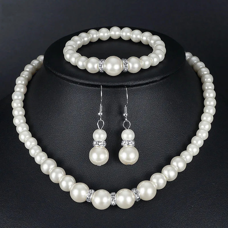 luckacco picks 4 pcs women's pearl jewelry set fashion simulated pearls versatile earrings necklaces bracelets jewelry set gift