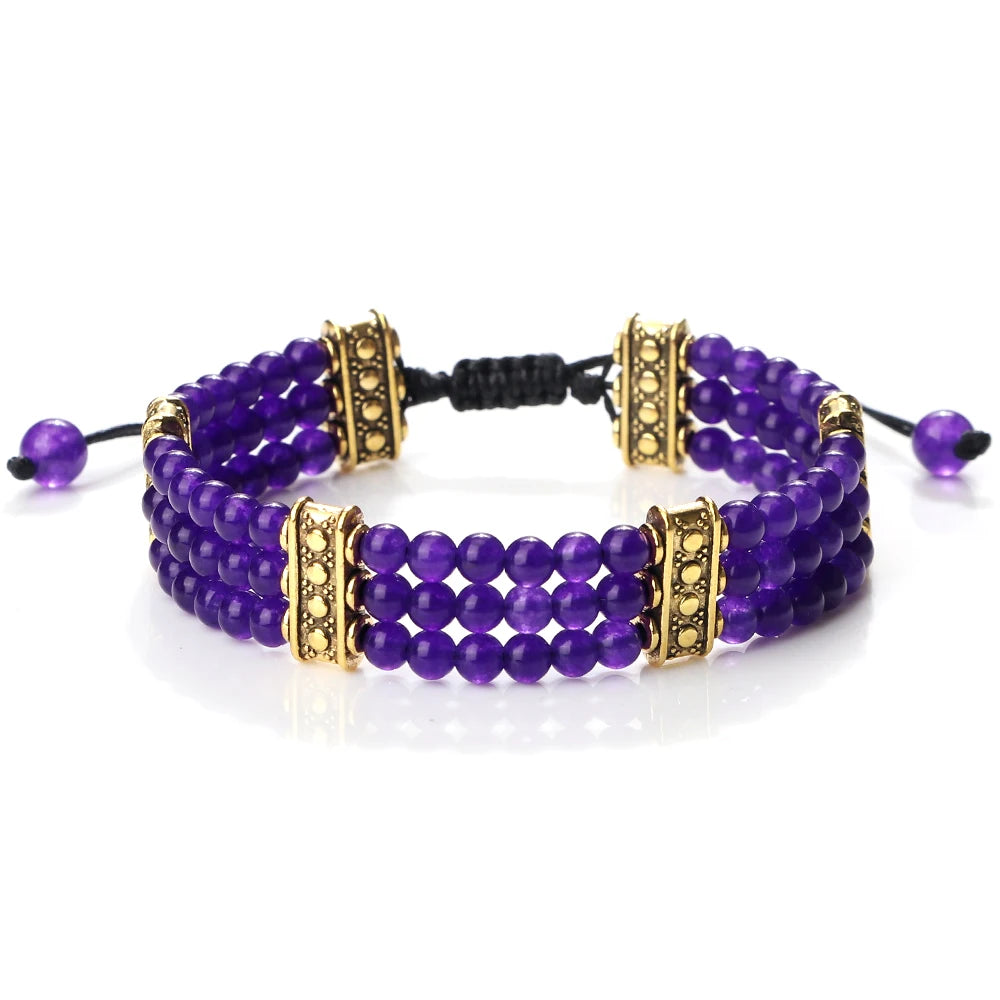 luckacco natural stone beads bracelet 4mm malachite black lava yoga energy hot couple for women men jewelry braided rope knot bangle gift