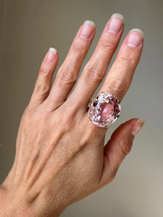 Luckacco 1 Fine Geometric Gorgeous Style Zirconia Metal Gold Color Pink Color Cocktail Ring Size 6-10