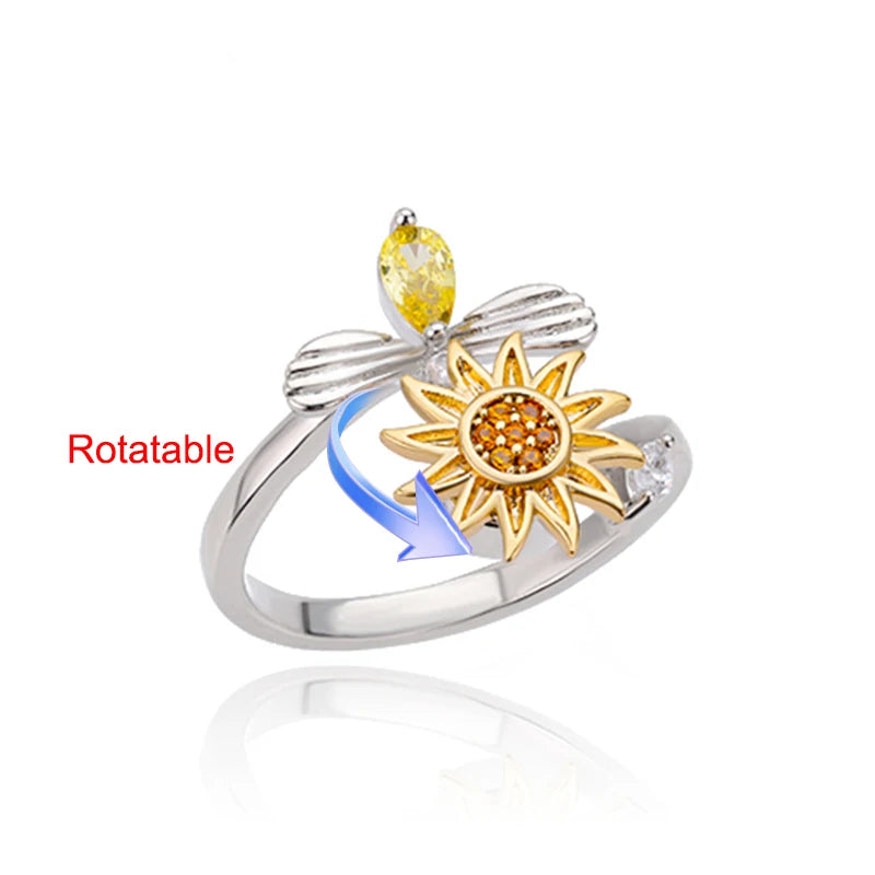 luckacco four clover rotating anxiety rings for women gold color adjustable stainless steel wedding ring aesthetic jewelry gift anillos
