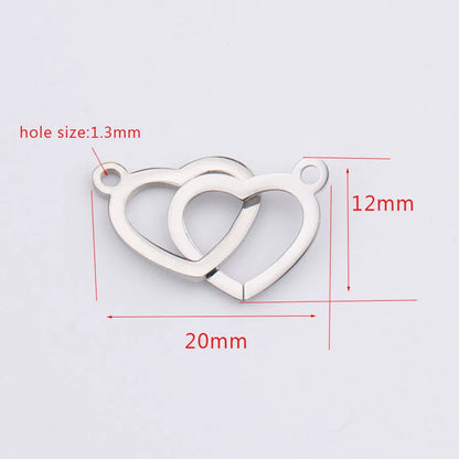 Luckacco 10pcs Interlocking Double Hearts Charm Connector Pendant Mirror Polished Stainless Steel Heart Charms 12*20mm Necklace wholesale