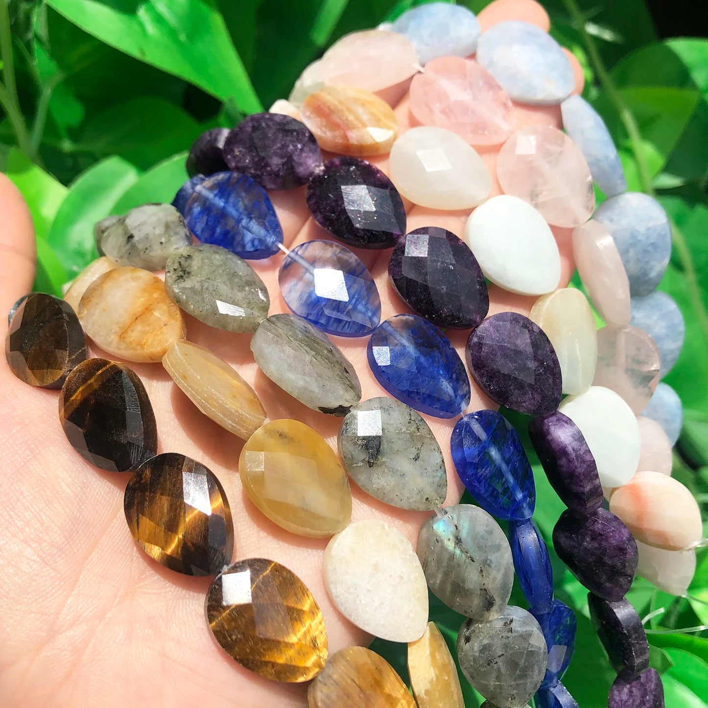 luckacco natural faceted amethysts labradorite aventurine tiger eye water drop shape stone beads diy charm for jewelry making bracelet