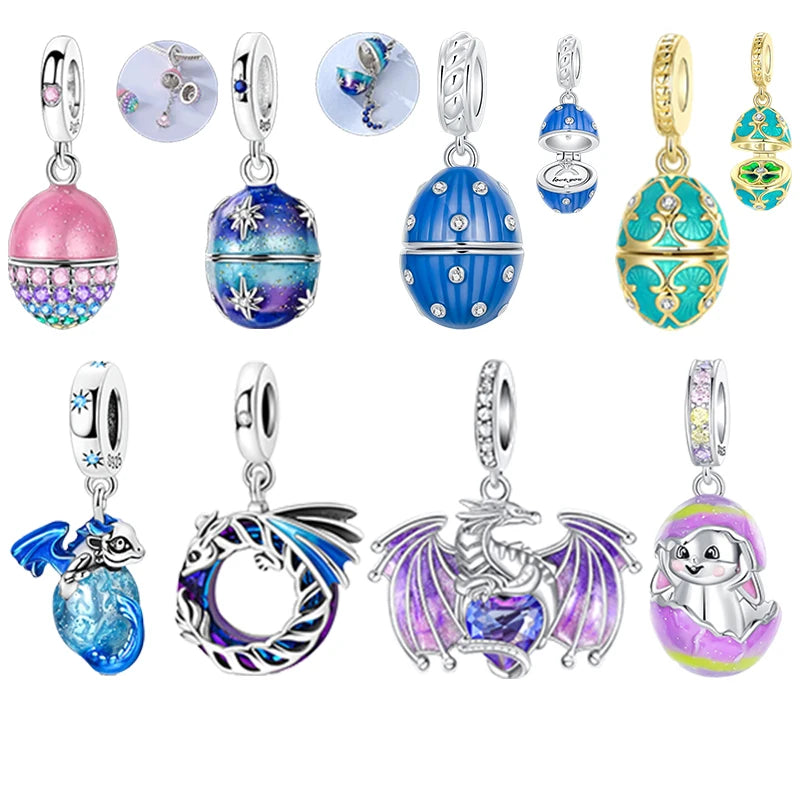 luckacco 925 sterling silver golden charms easter can be opened eggs bead rabbit pendants fit original bracelet diy jewelry gift