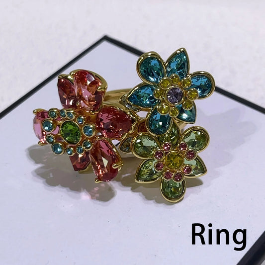 Luckacco Flower Crystal Boutique Irregular Original Jewelry Set New Color Earring Exquisite Necklace Ring Bracelet Wedding Gift for Women