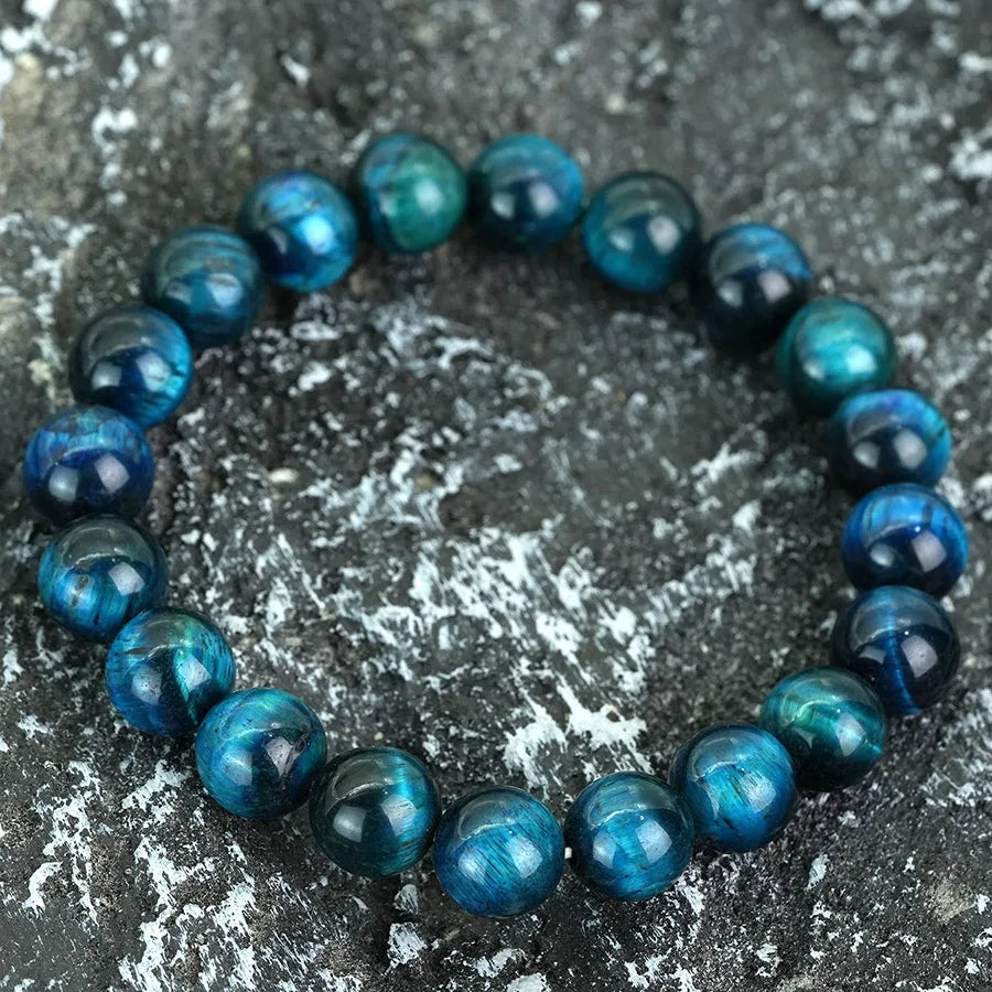 luckacco 6/8/10/12mm premium beaded bracelet men women natural blue tiger eyes stone 4 sizes elastic bangles meditation healing jewelry